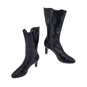90s Aquatalia Boots Leather Liquid Snake Tall Mid Calf High Heel Black 10 Gothic
